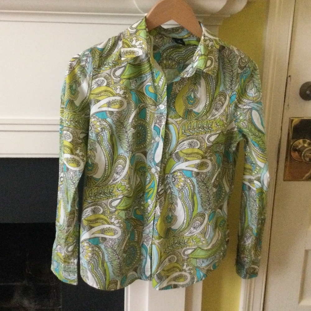 Vintage Gap Y2K Bright Paisley Floral Pattern Button Up Blouse Top Shirt Medium